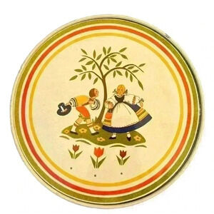 Vintage Kitsch Tin Hot Pad Trivet Courting Man and Woman 1950s